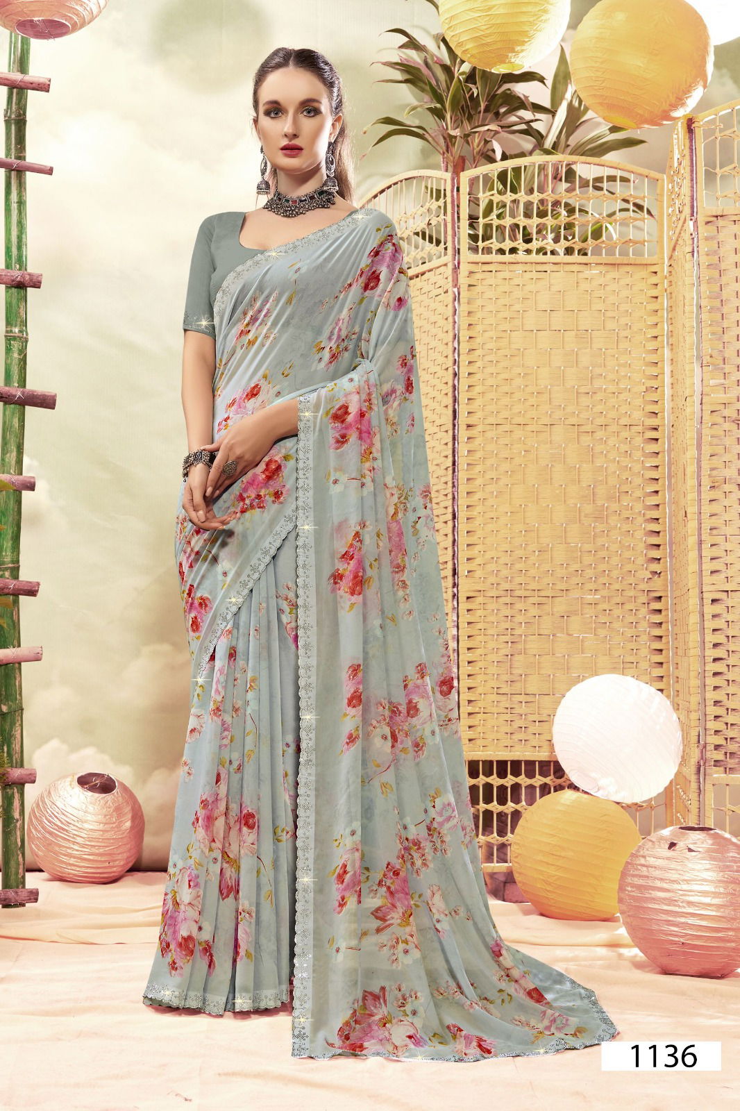 Anandi By Vallabhi Georgette Printed Sarees Wholesale Market In Surat